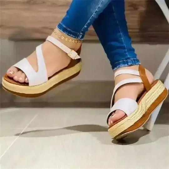 Hollow Buckle Roman Sandals - PU Women Shoes | Femstylo
