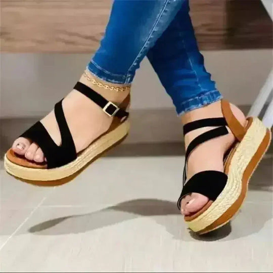 Hollow Buckle Roman Sandals - PU Women Shoes | Femstylo