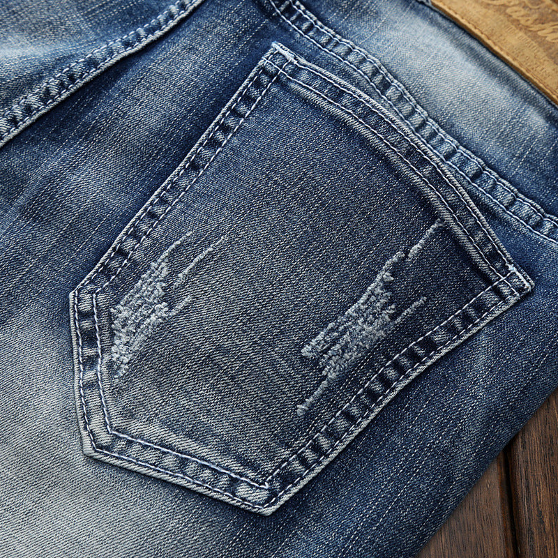 Light-colored Ripped Men's Scraped Broken Trousers Slim Small Straight Leg Pants