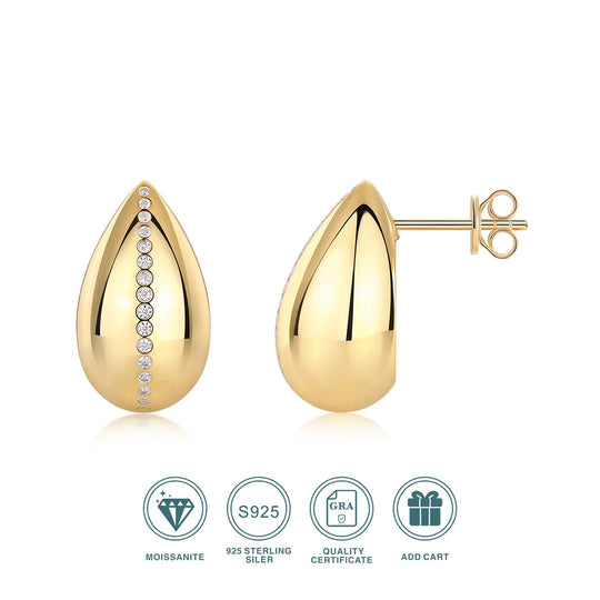 18K Gold Plated Teardrop Moissanite Stud Earrings 925 Sterling Silver