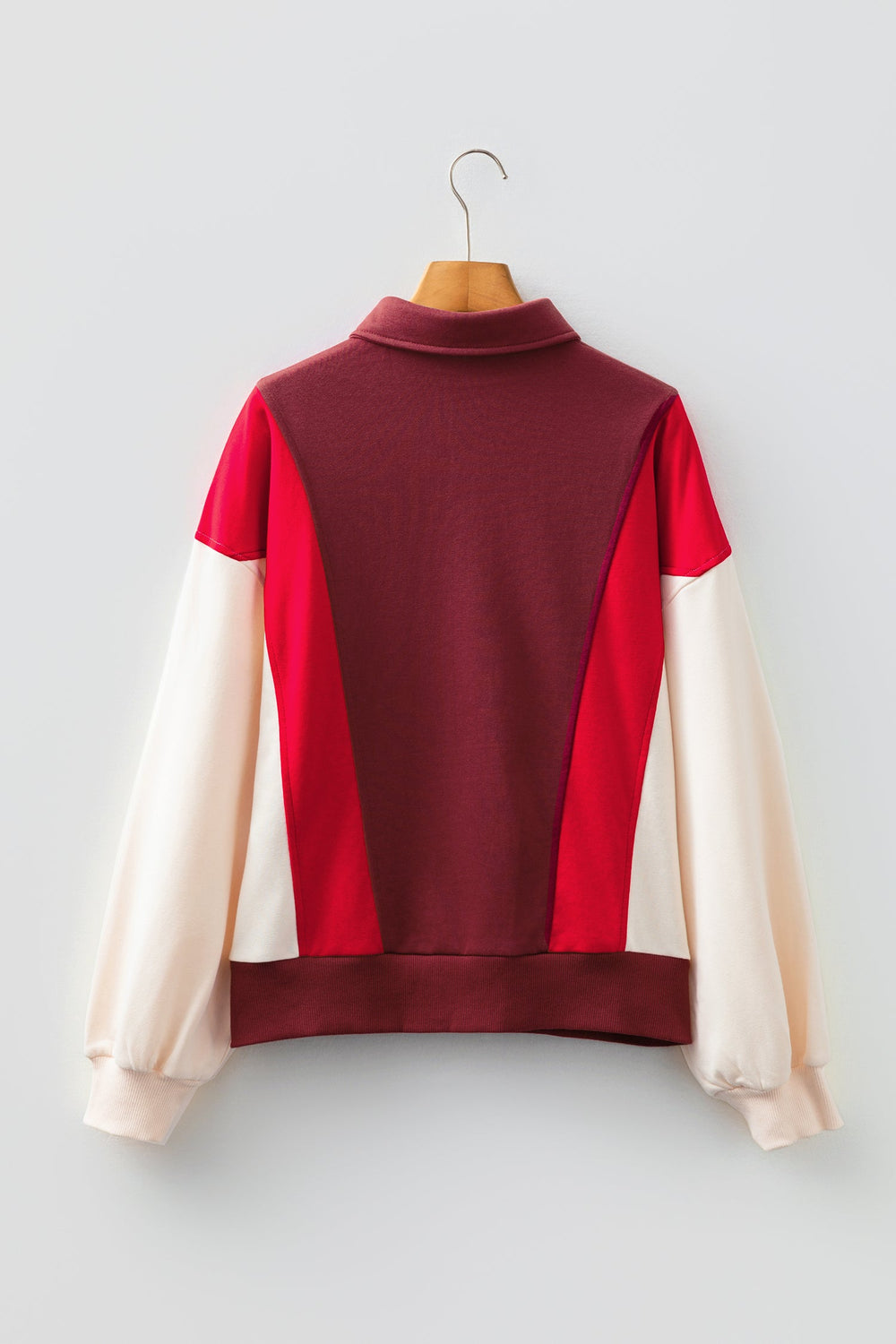 Colorblock Snap Button Polo Collar Oversize Sweatshirt