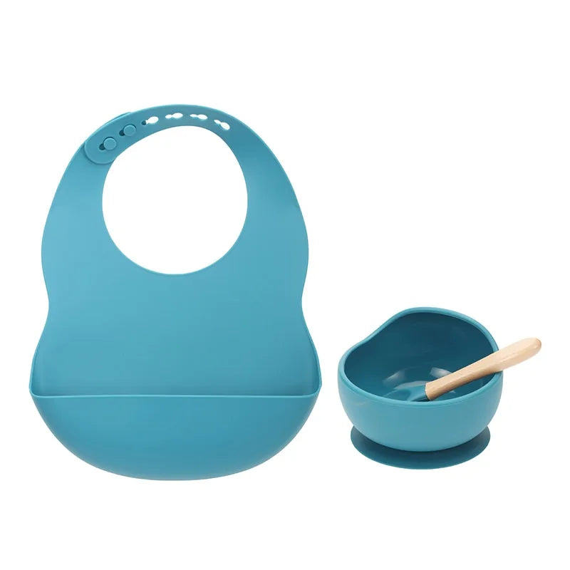 Colorful Silicone Feeding Set for Babies: Bib, Bowl, and Spoon