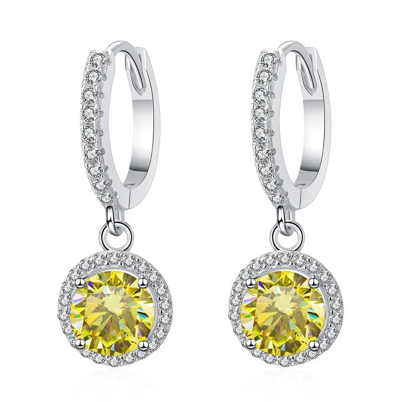 1Ct 6.5mm Blue Green Moissanite Drop Earrings For Women S925 Sterling