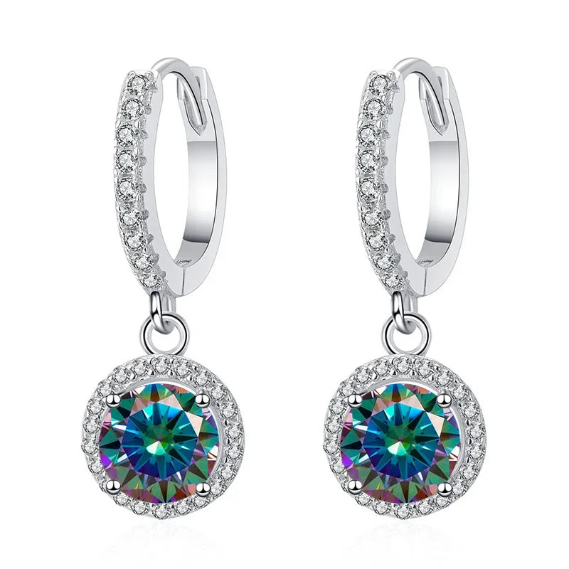 1Ct 6.5mm Blue Green Moissanite Drop Earrings For Women S925 Sterling