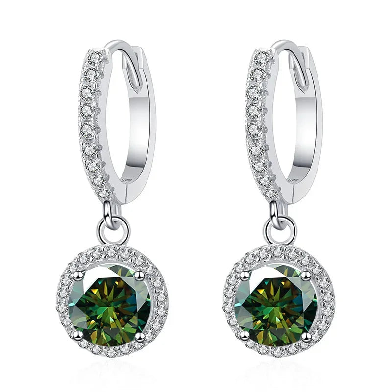 1Ct 6.5mm Blue Green Moissanite Drop Earrings For Women S925 Sterling