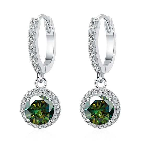 1Ct 6.5mm Blue Green Moissanite Drop Earrings For Women S925 Sterling