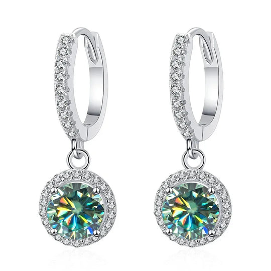 1Ct 6.5mm Blue Green Moissanite Drop Earrings For Women S925 Sterling