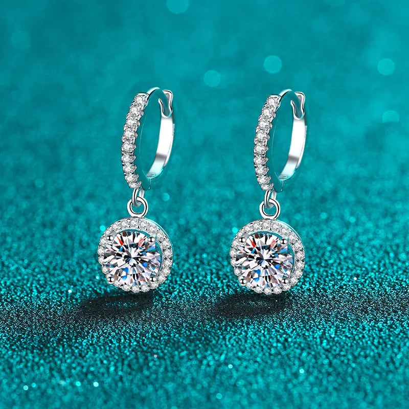1Ct 6.5mm Blue Green Moissanite Drop Earrings For Women S925 Sterling