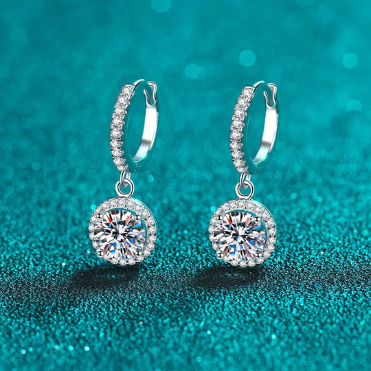 1Ct 6.5mm Blue Green Moissanite Drop Earrings For Women S925 Sterling