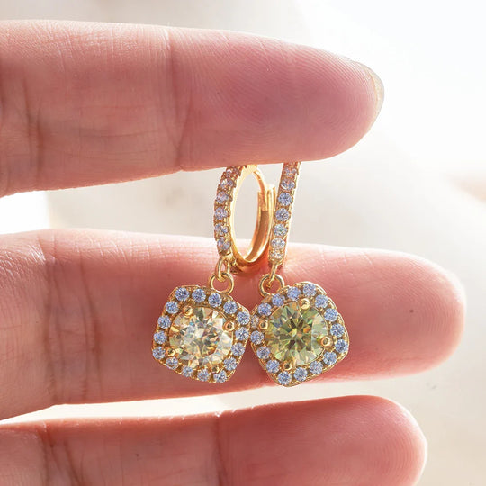 1ct GRA-Certified Moissanite Drop Earrings VVS D 18K Gold Plated 925 Sterling