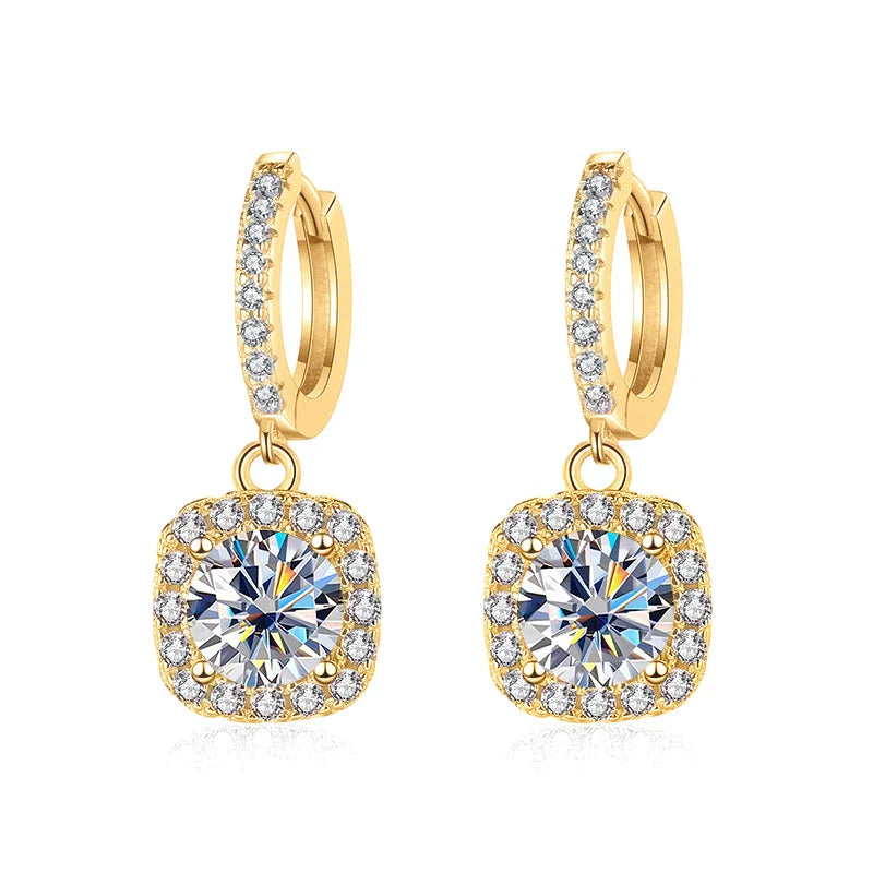 1ct GRA-Certified Moissanite Drop Earrings VVS D 18K Gold Plated 925 Sterling