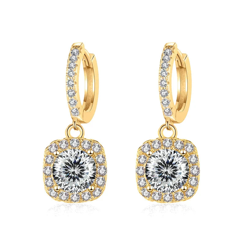 1ct GRA-Certified Moissanite Drop Earrings VVS D 18K Gold Plated 925 Sterling