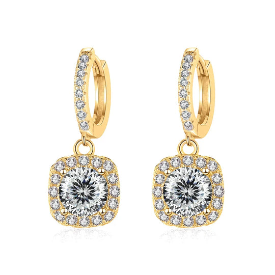 1ct GRA-Certified Moissanite Drop Earrings VVS D 18K Gold Plated 925 Sterling