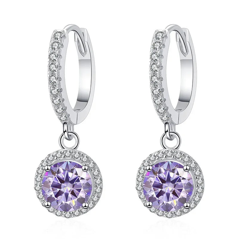 1Ct 6.5mm Blue Green Moissanite Drop Earrings For Women S925 Sterling