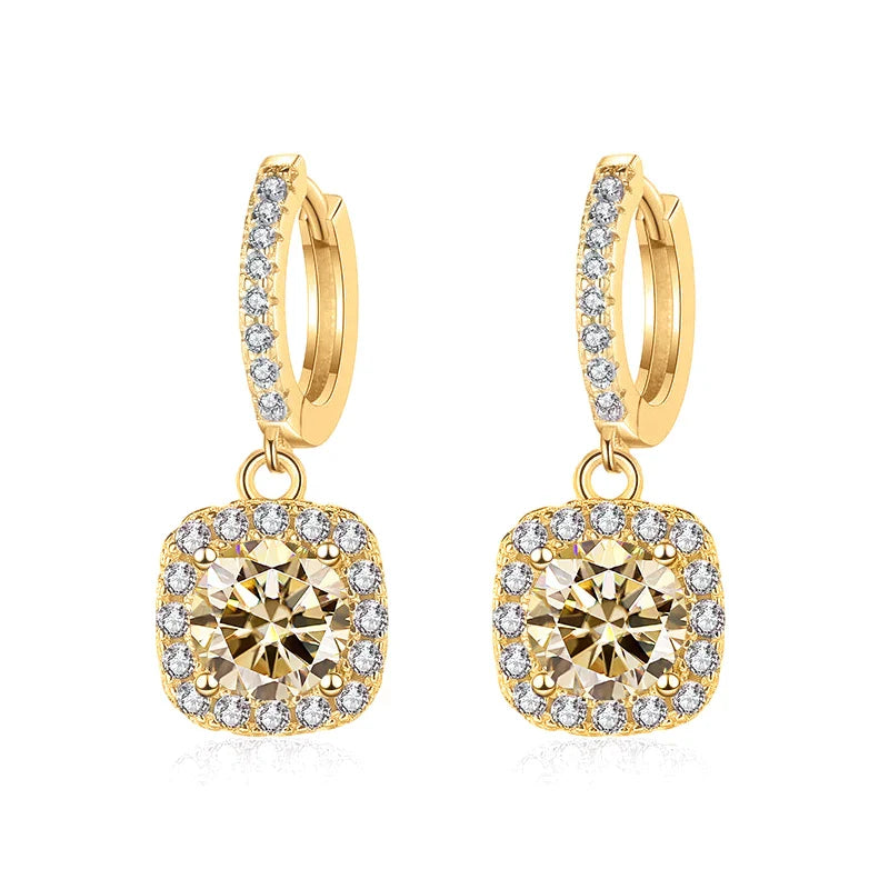 1ct GRA-Certified Moissanite Drop Earrings VVS D 18K Gold Plated 925 Sterling