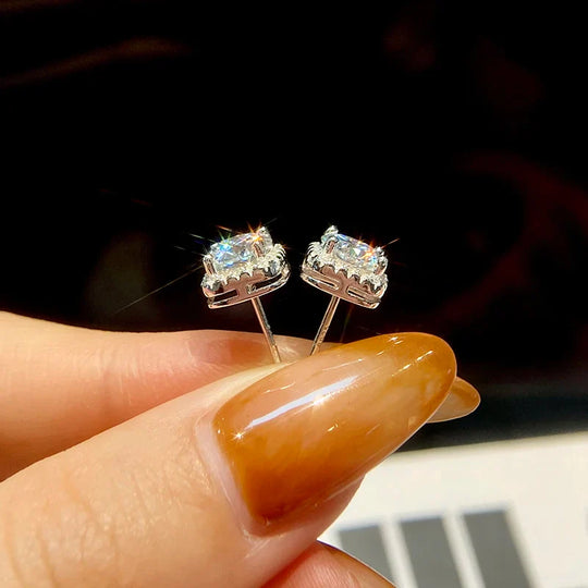 1CT Moissanite Square Halo Stud Earrings 925 Sterling Silver Classic Bridal