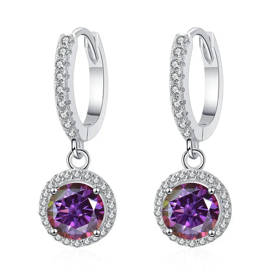 1Ct 6.5mm Blue Green Moissanite Drop Earrings For Women S925 Sterling