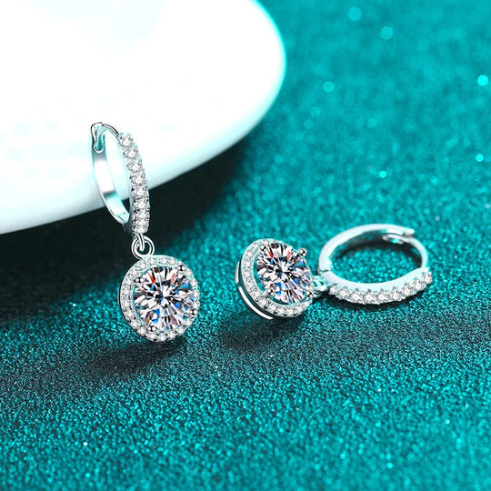 1Ct 6.5mm Blue Green Moissanite Drop Earrings For Women S925 Sterling