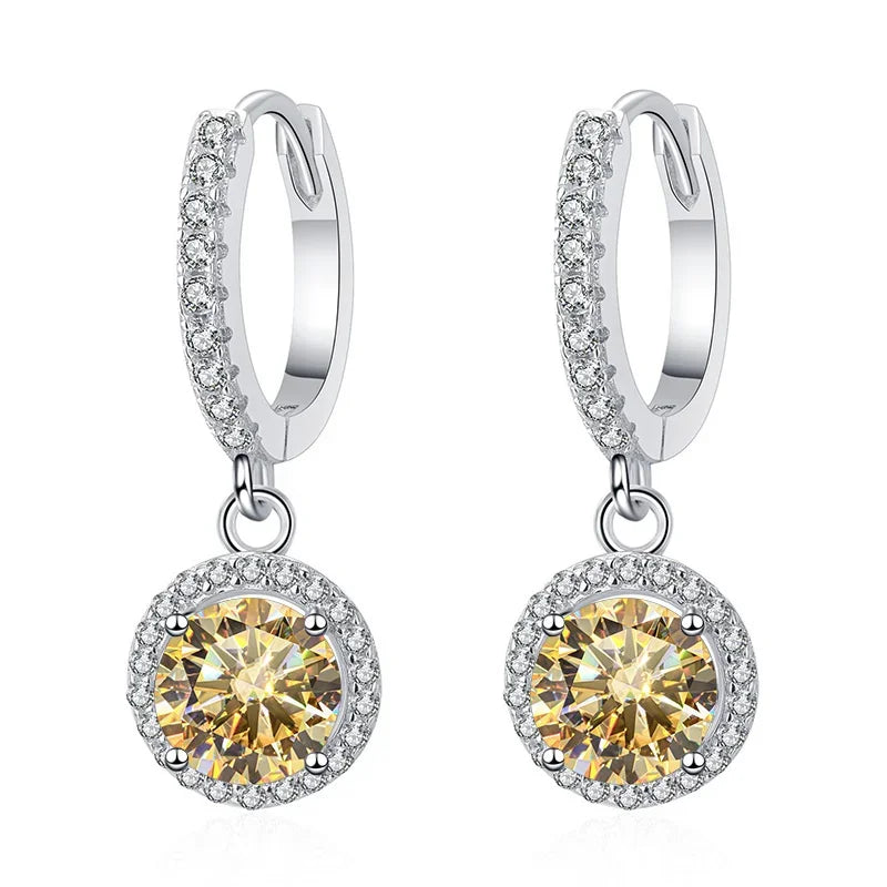 1Ct 6.5mm Blue Green Moissanite Drop Earrings For Women S925 Sterling