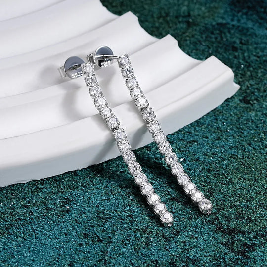2.5mm Moissanite Tassel Stud Earrings 925 Sterling Silver Tennis Chain