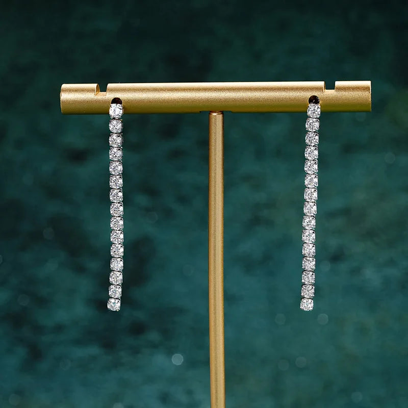 2.5mm Moissanite Tassel Stud Earrings 925 Sterling Silver Tennis Chain