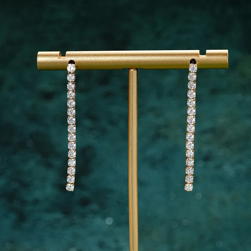 2.5mm Moissanite Tassel Stud Earrings 925 Sterling Silver Tennis Chain