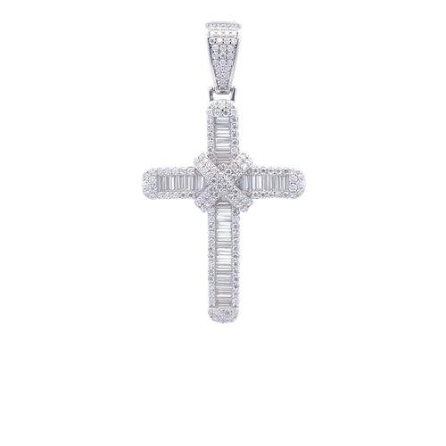 2.24 CTW Moissanite CZ Rhodium Sterling Cross Pendant