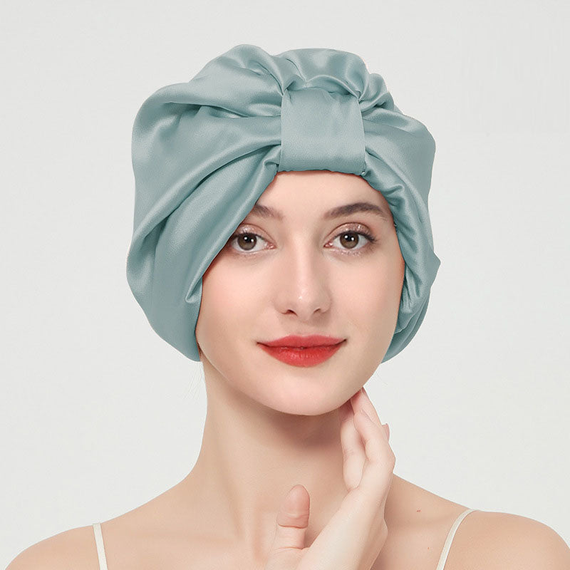 Double layer elastic simulation silk beauty makeup satin knotted hair care home French nightcap