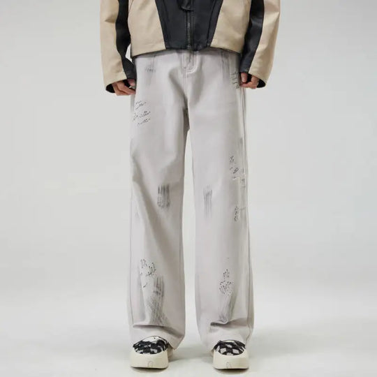 American Street Hip Hop Tie-dyed Washed Jeans Men