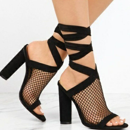 Women's Bandage Fish Mouth Net High Heels