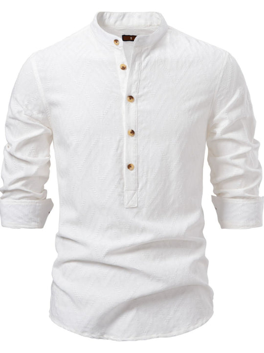 Men's Half Button Geometric Texture Collared Neck Shirt