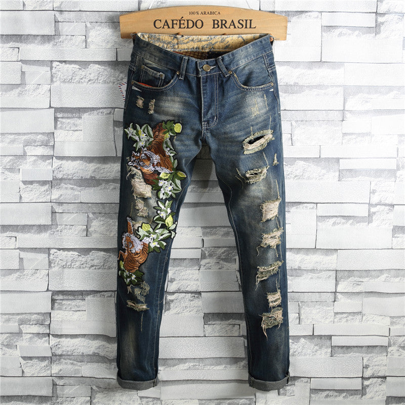 Ripped European And American Fashion Cool Trendy Straight Men's Pants