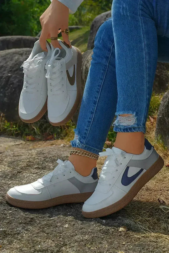 Navy Blue Sneakers - PU Leather Lace-Ups - Wholesale Comfort Shoes