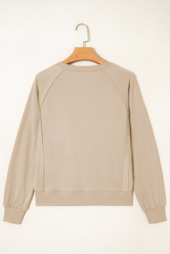 Solid Raw Edge Raglan Sleeve Side Slit Sweatshirt