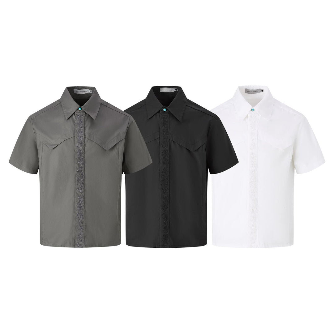 Embroidered short sleeved shirt men's loose shirt