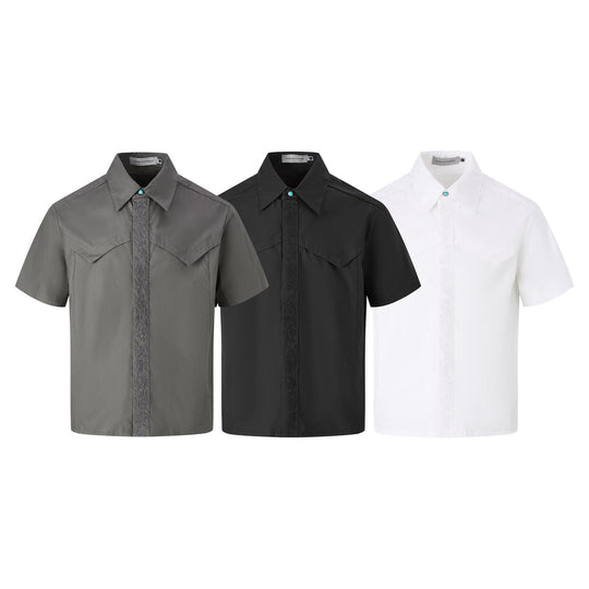 Embroidered short sleeved shirt men's loose shirt