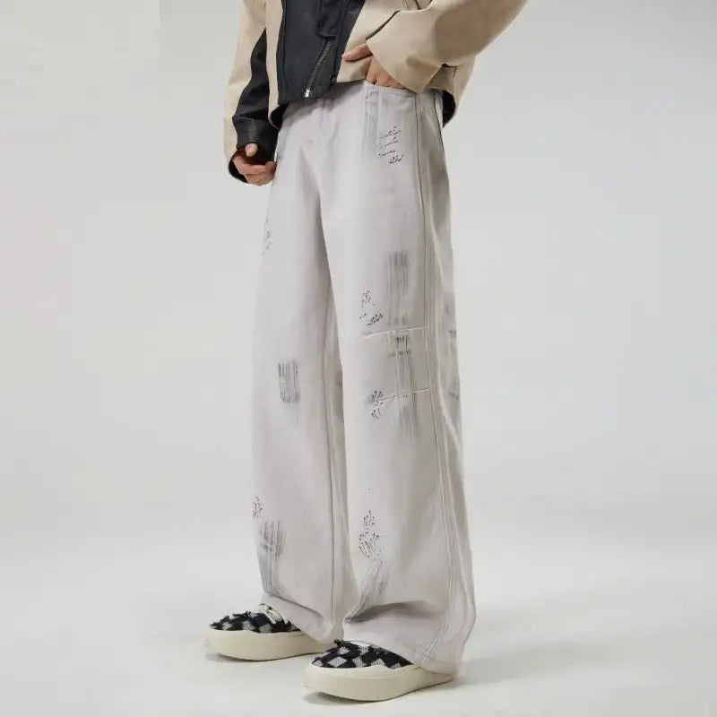 American Street Hip Hop Tie-dyed Washed Jeans Men