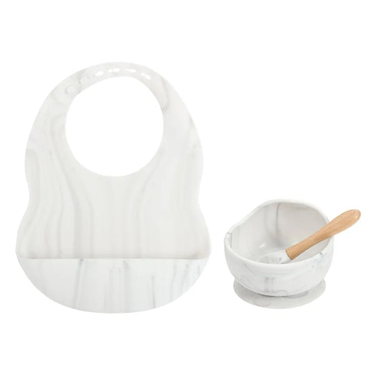 Colorful Silicone Feeding Set for Babies: Bib, Bowl, and Spoon