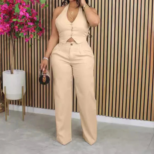 Women Elegant Two Piece Set Dashiki African Tracksuit Spring Summer Long Sleeve Vest Top and Pants Set Party Matching Sets