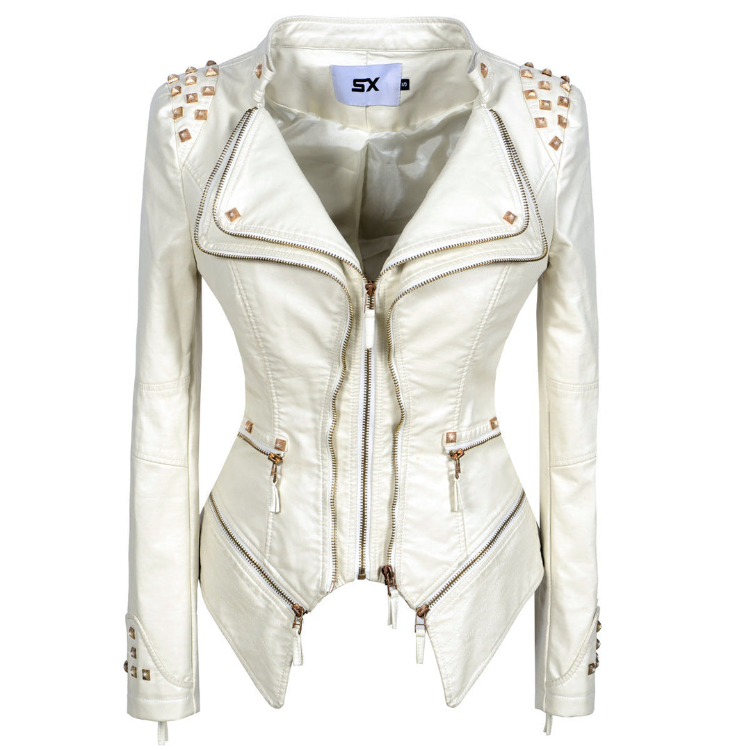 Women's Rivet Slim Washed Leather Motorcycle Jacket