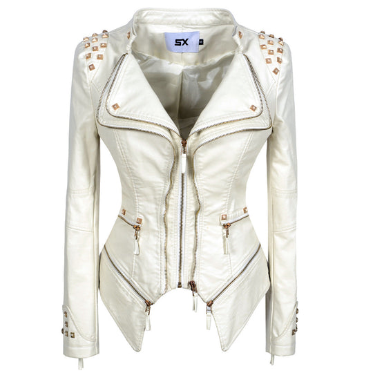 Women's Rivet Slim Washed Leather Motorcycle Jacket