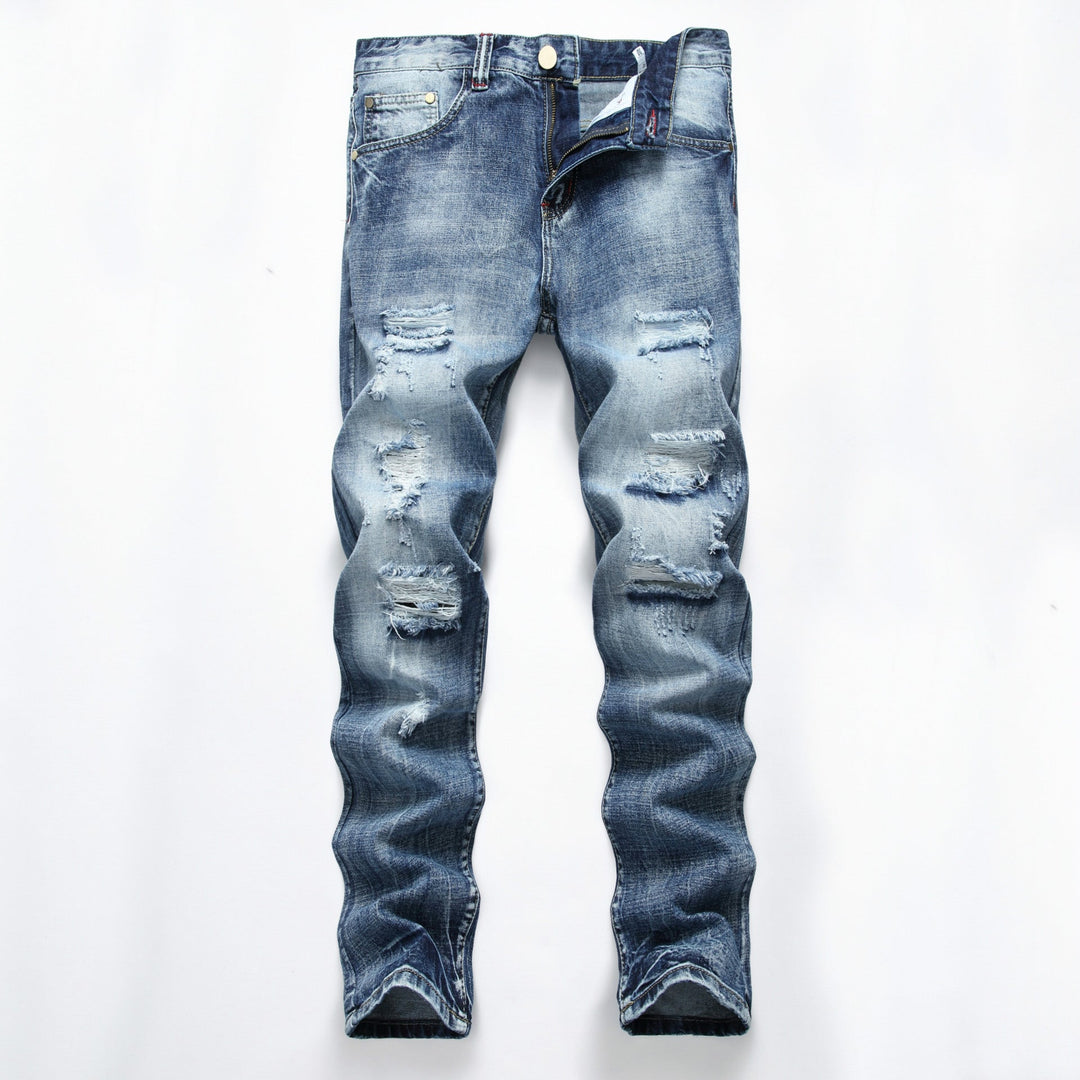 Men's Ripped Pants Fashion Slim-fit Trendy Straight-Leg Men's Pants