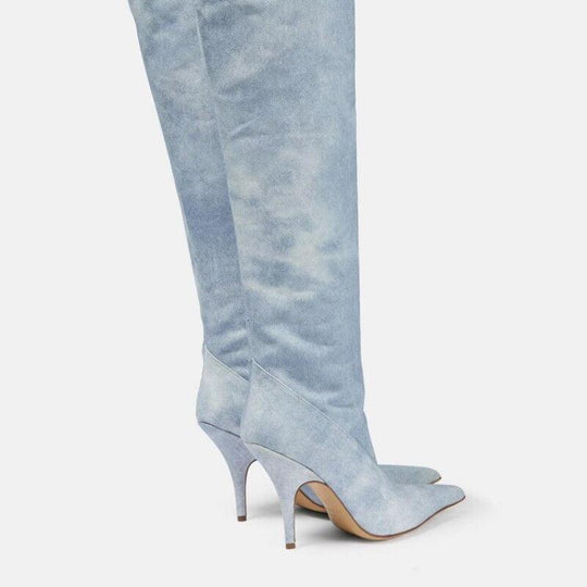 Women's Ultra-High Heel Denim Pointed Toe Catwalk Knee Boots
