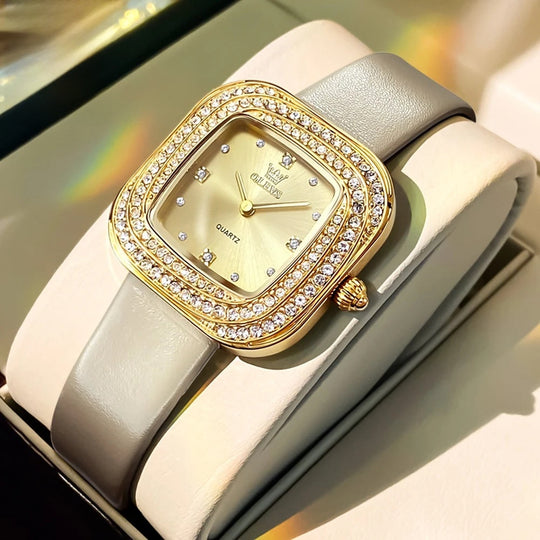 Women's Square Leather Quartz Watch Waterproof Elegant