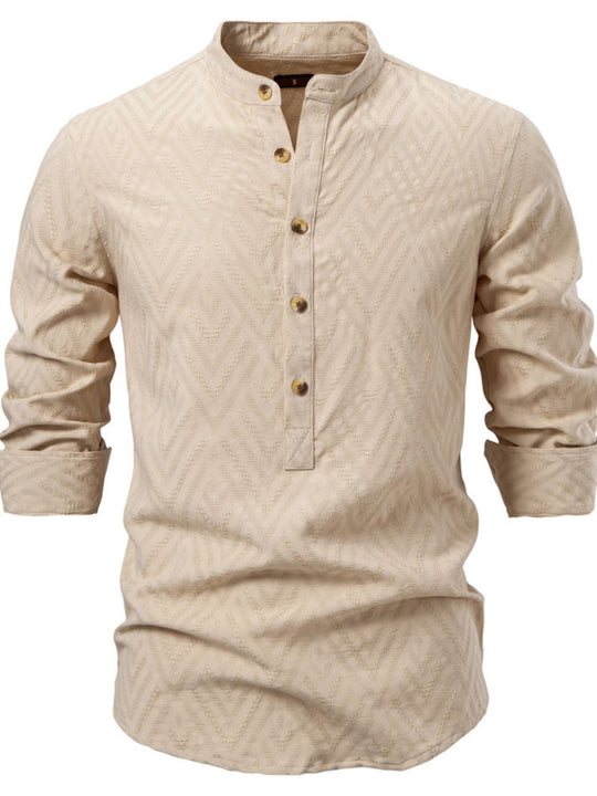 Men's Half Button Geometric Texture Collared Neck Shirt