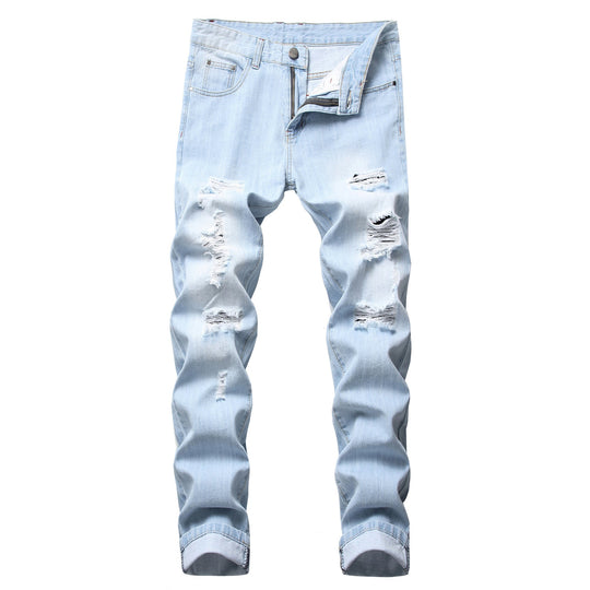 Men's Ripped Pants Fashion Slim-fit Trendy Straight-Leg Men's Pants