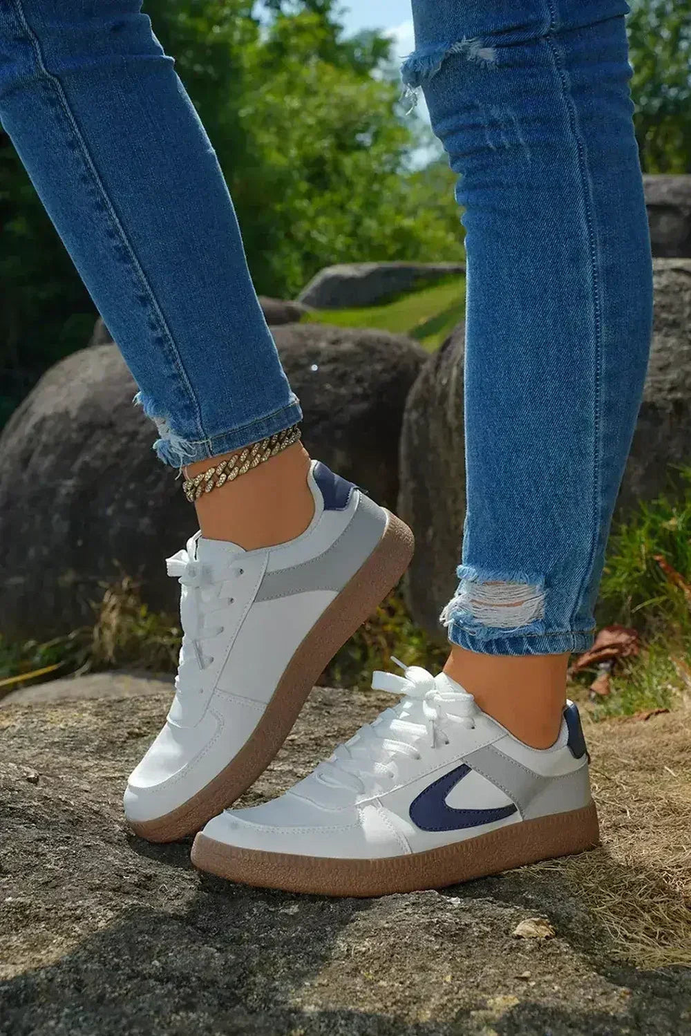 Navy Blue Sneakers - PU Leather Lace-Ups - Wholesale Comfort Shoes