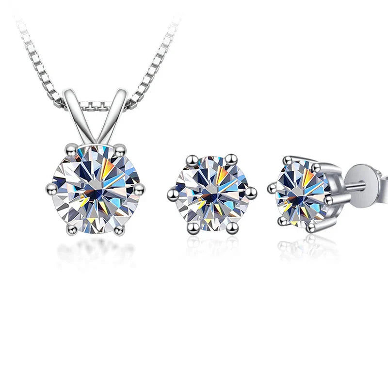 3Ct Moissanite Necklace Earrings Set 925 Sterling Silver GRA Cert Wedding