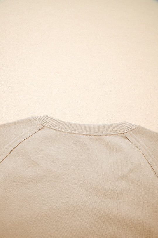 Solid Raw Edge Raglan Sleeve Side Slit Sweatshirt