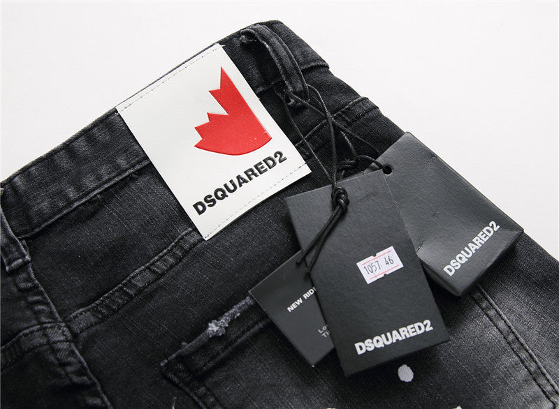 Men's Denim Zipper Blue Hole Pencil Pants